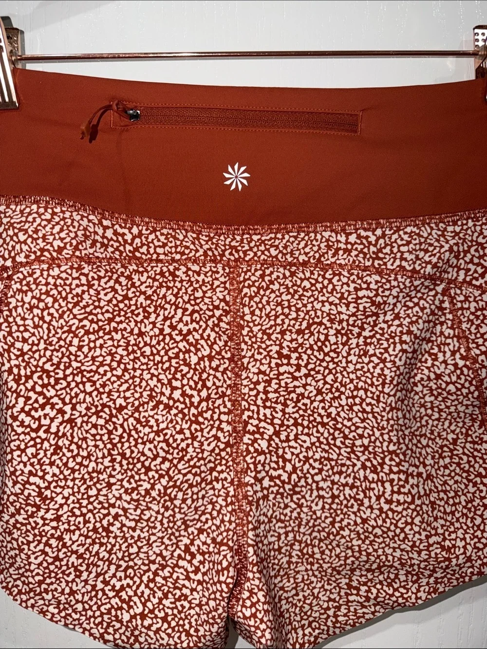 Athleta Run With It 3.5” Printed Shorts Burnt Rust Orange White Size xxs